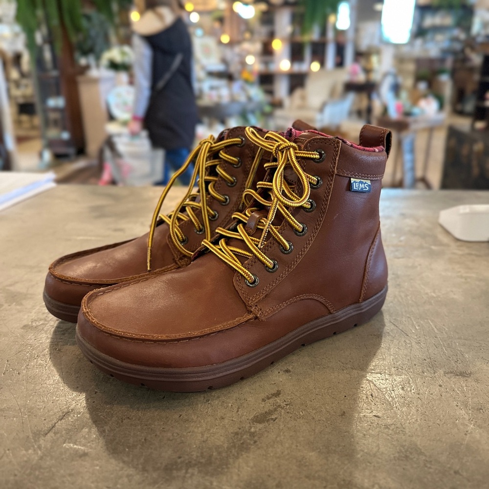 Lems Brown Boulder Leather Boots size 8.5 hiking outdoor laced